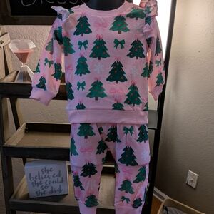 Trendy Boutique Pink and Green Holiday Kids Set